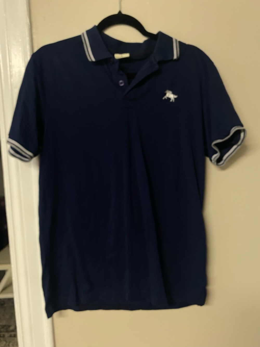 Men's Navy Polo with Contrast Stripe Collar and Sleeve